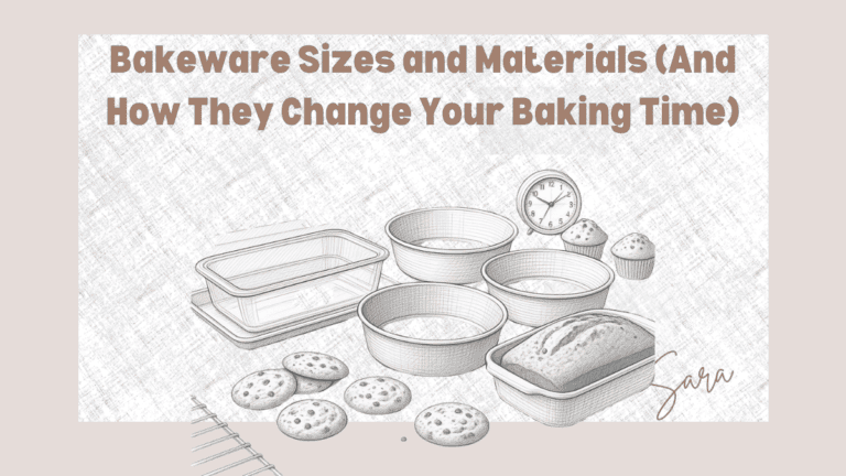 Drawing of a baking set with assorted pans and baking tools.